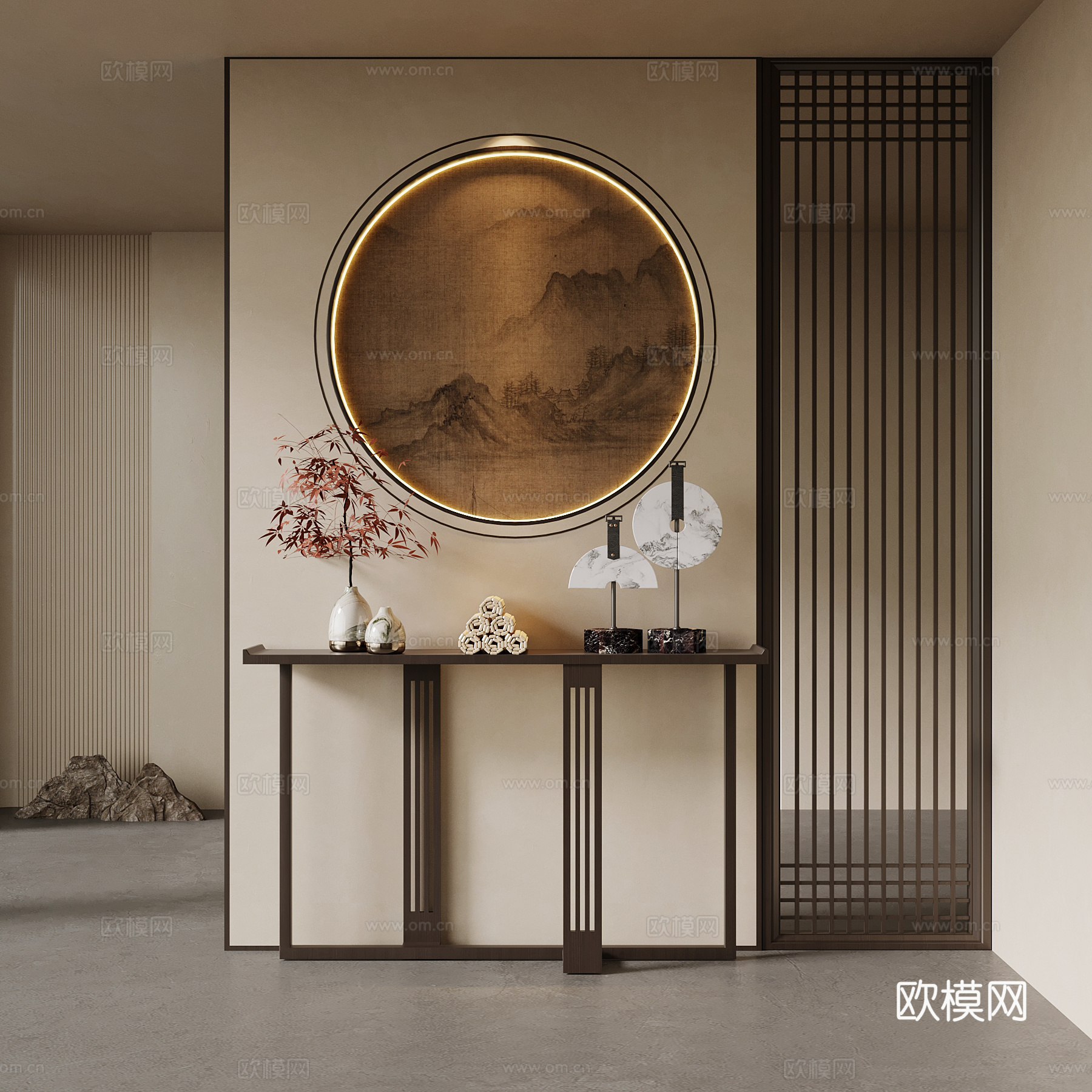 新中式玄关 端景台su模型