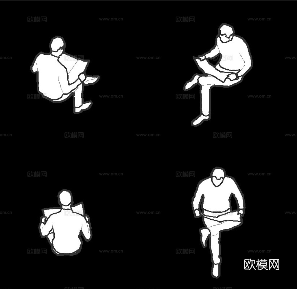 线稿风鸟瞰人物CAD(21张)cad施工图