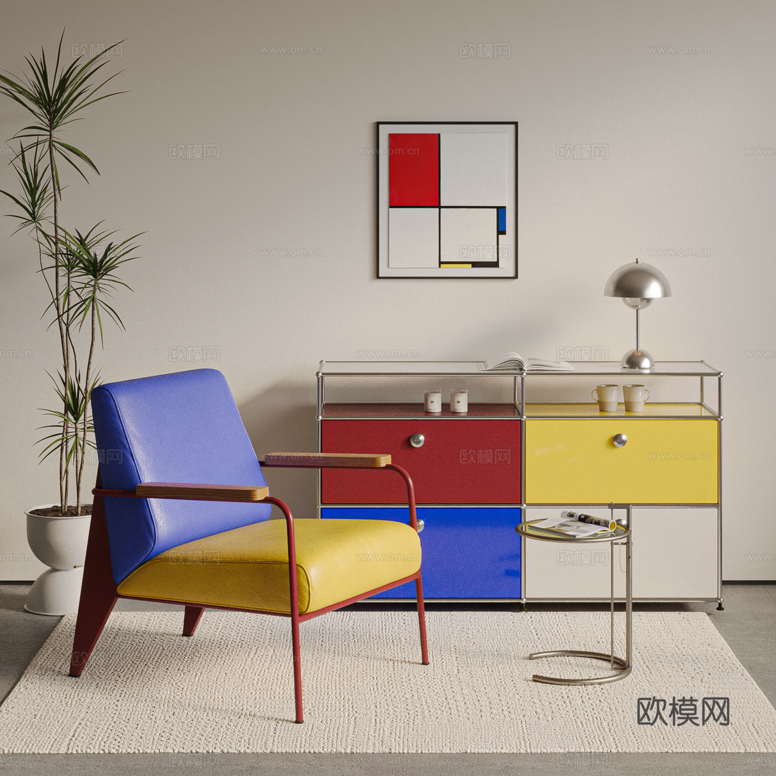 现代包豪斯休闲椅 沙发椅 USM柜 孟菲斯   蒙德里安su模型
