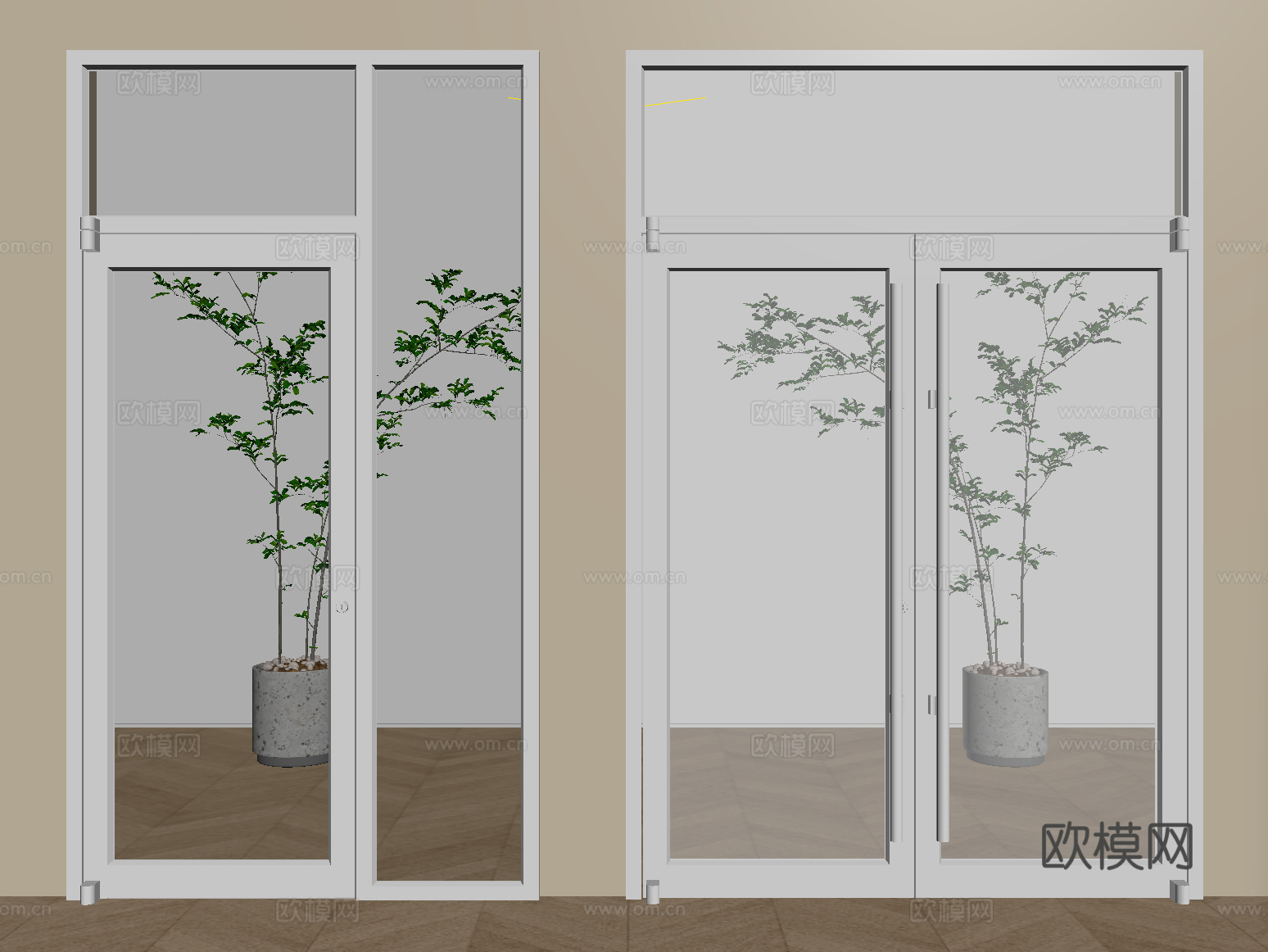 现代玻璃双门 玻璃单开门 办公玻璃门 玻璃大门su模型