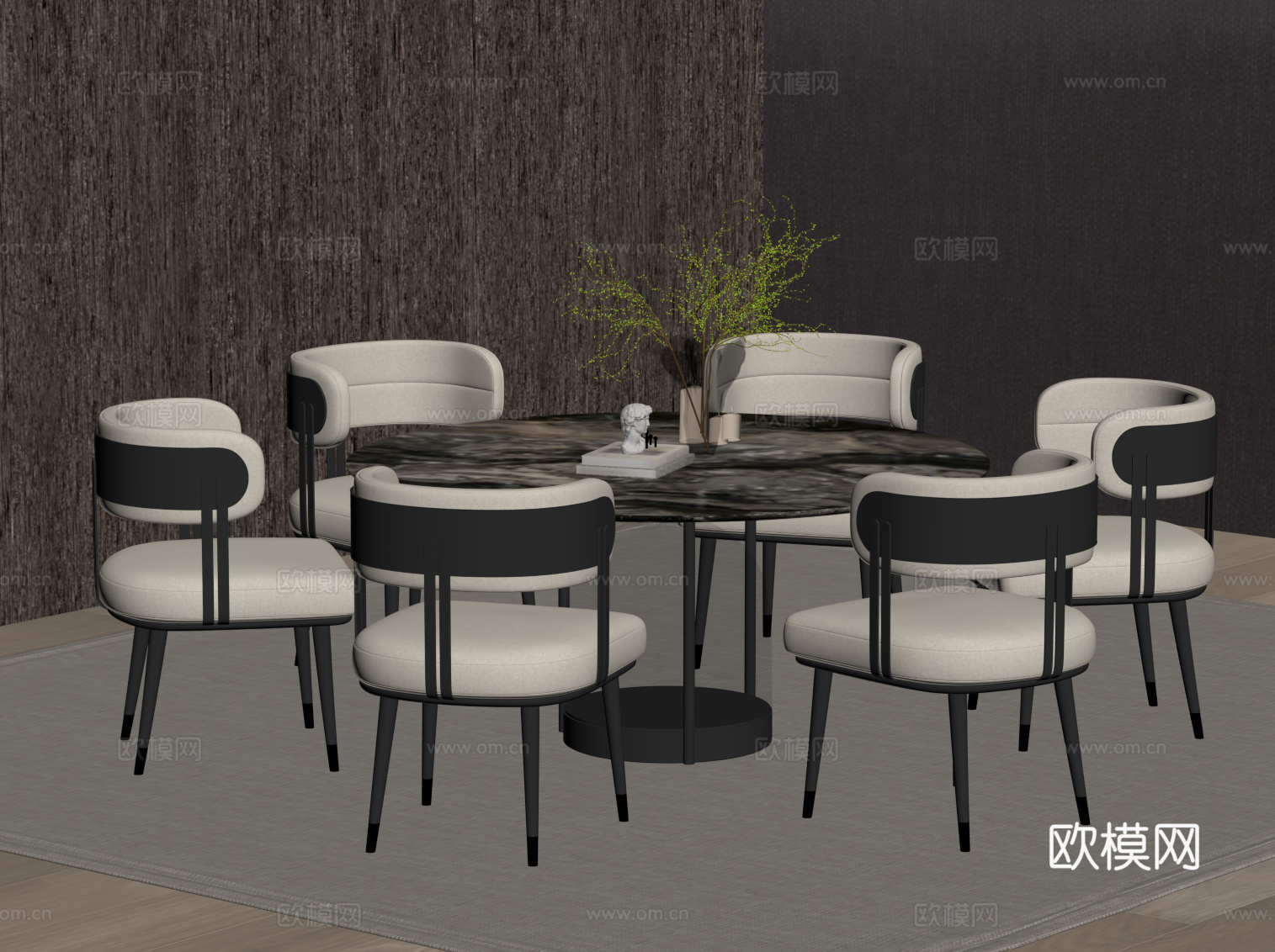 现代意式餐桌椅 圆桌su模型
