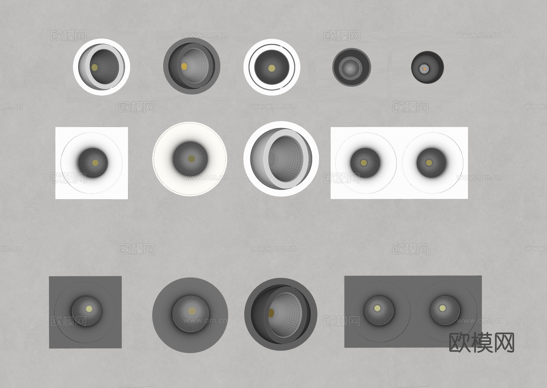 现代筒灯射灯组合 嵌入式筒灯射灯 可调筒灯 双头筒灯su模型