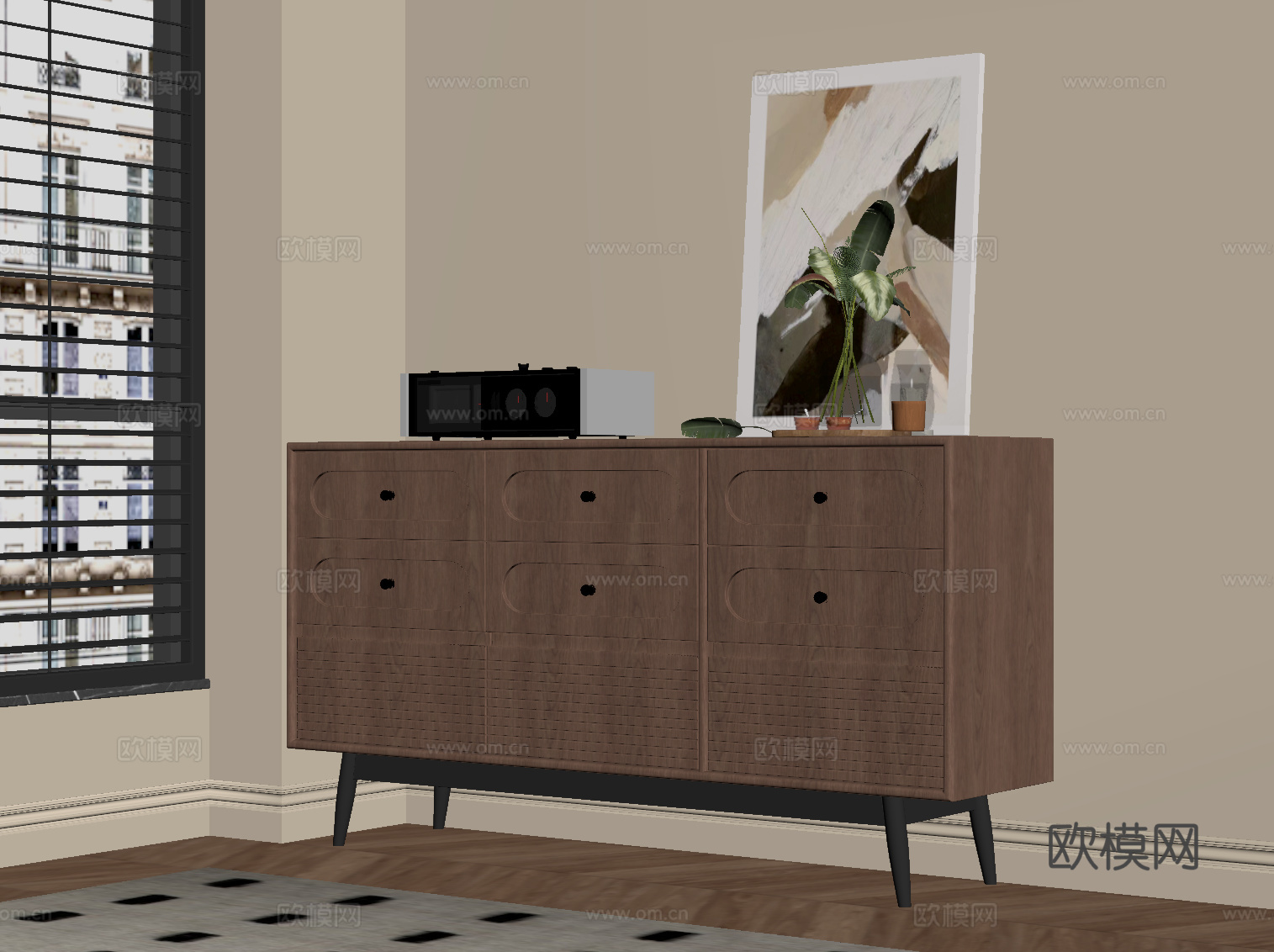 现代中古风玄关柜 边柜su模型