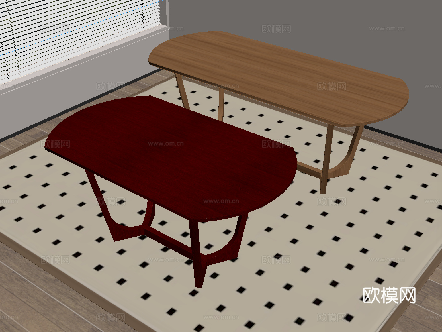 中古风餐桌 长形圆弧 木质餐桌su模型
