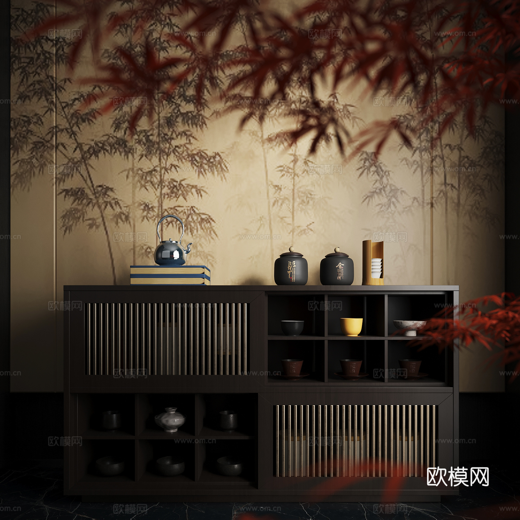 新中式茶柜su模型