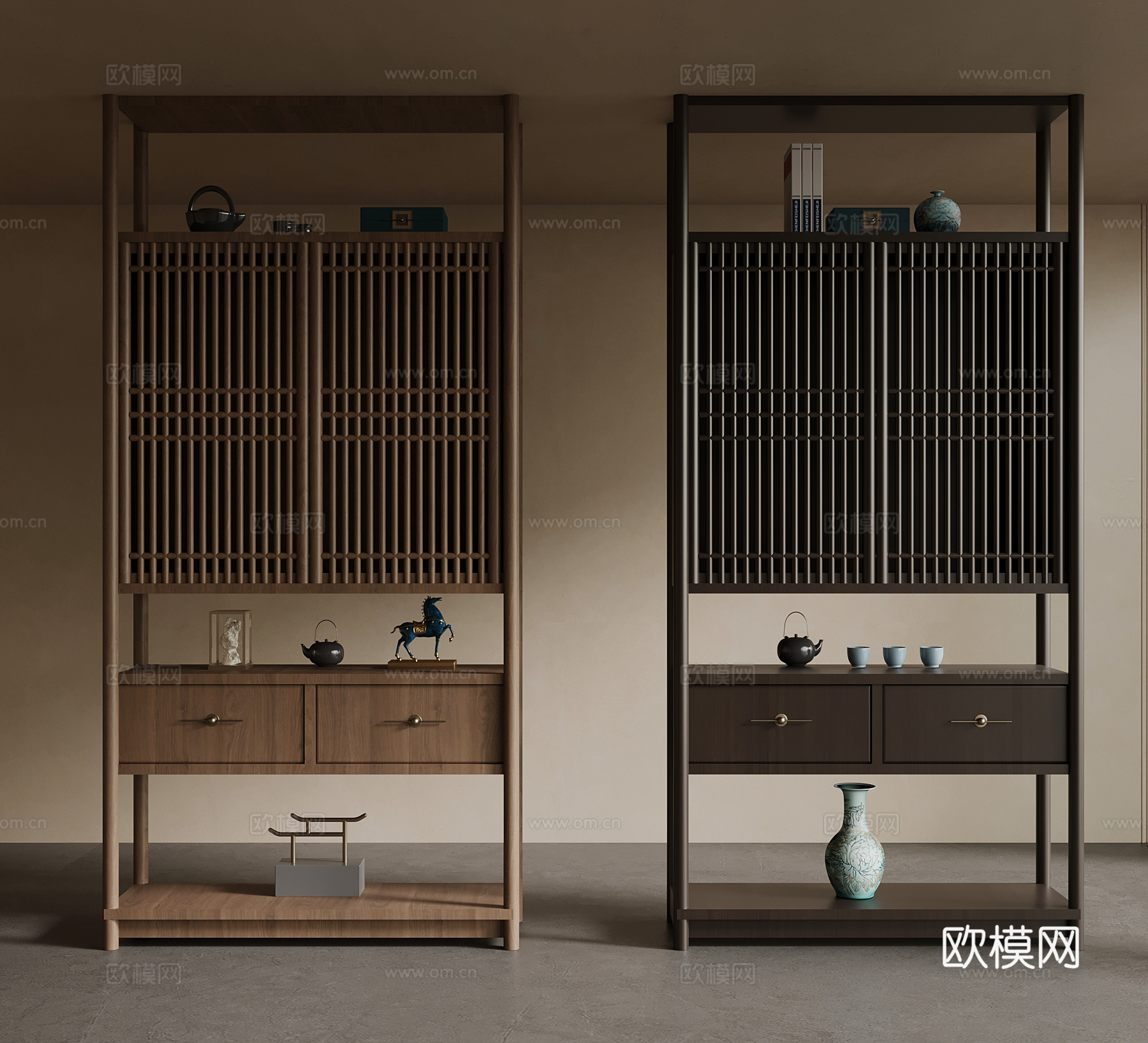 新中式博古架 置物架su模型