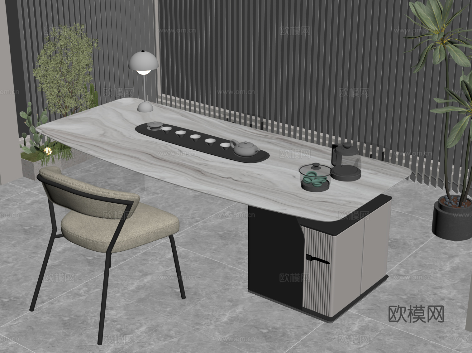 现代茶桌椅su模型
