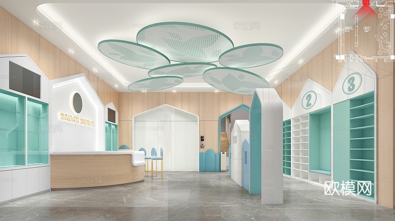 早教托育中心  最新全套施工图 效果图合集cad施工图