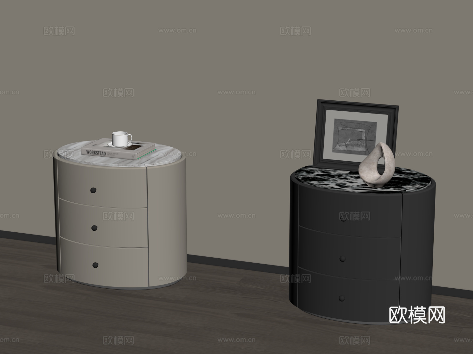 现代床头柜 极简床头su模型