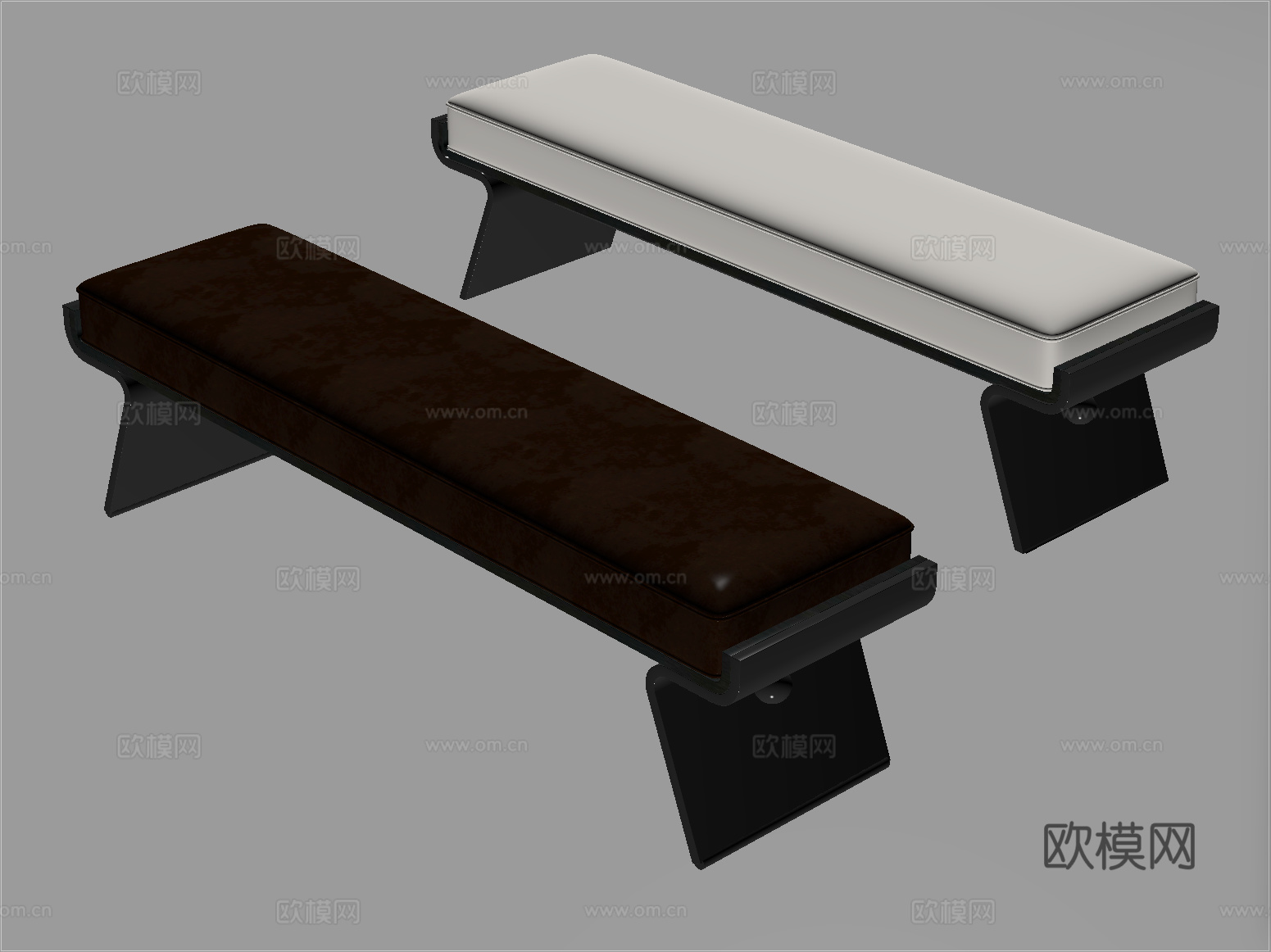 现代沙发凳 床尾凳 软包长凳 换鞋凳su模型