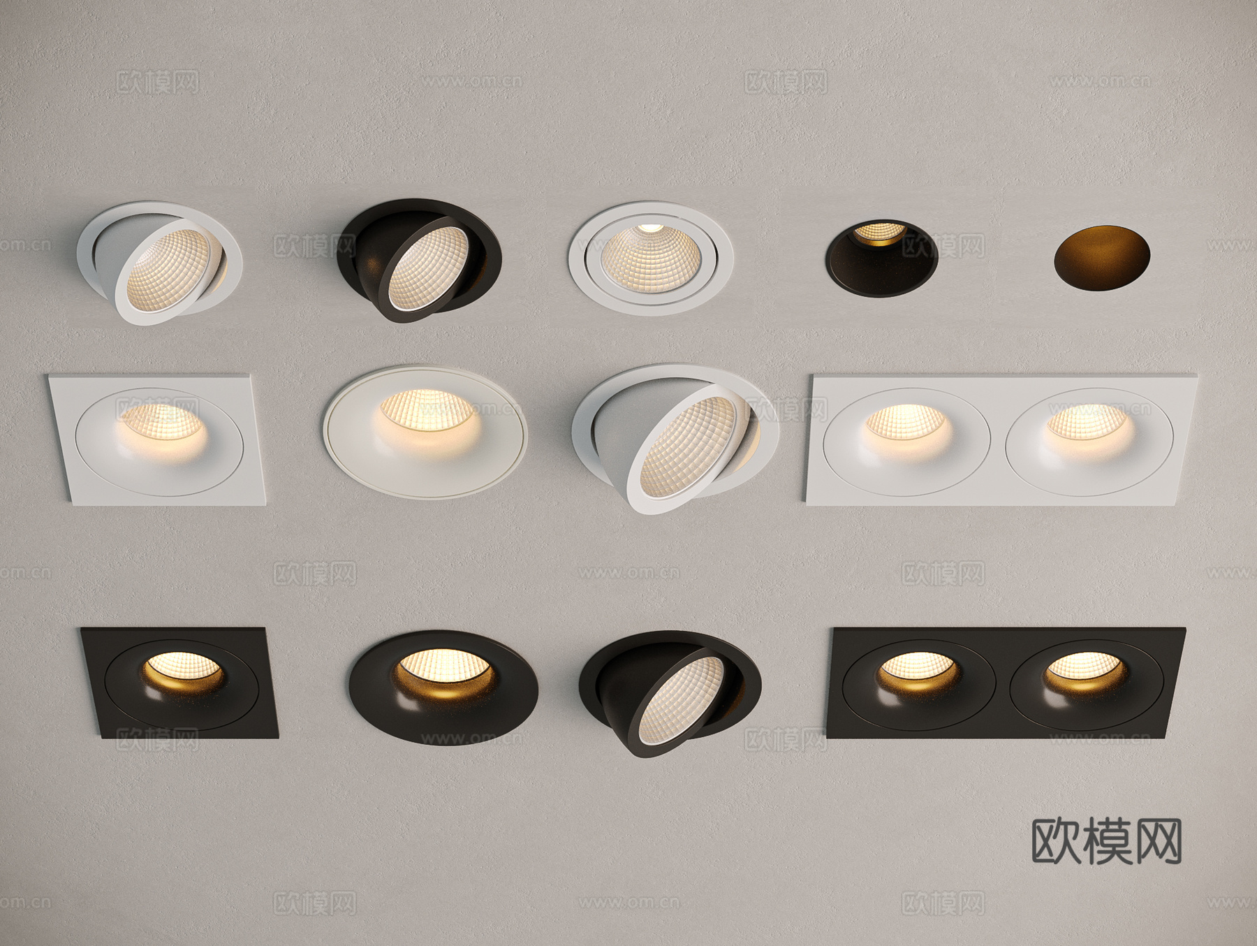 现代筒灯射灯组合 嵌入式筒灯射灯 可调筒灯 双头筒灯su模型