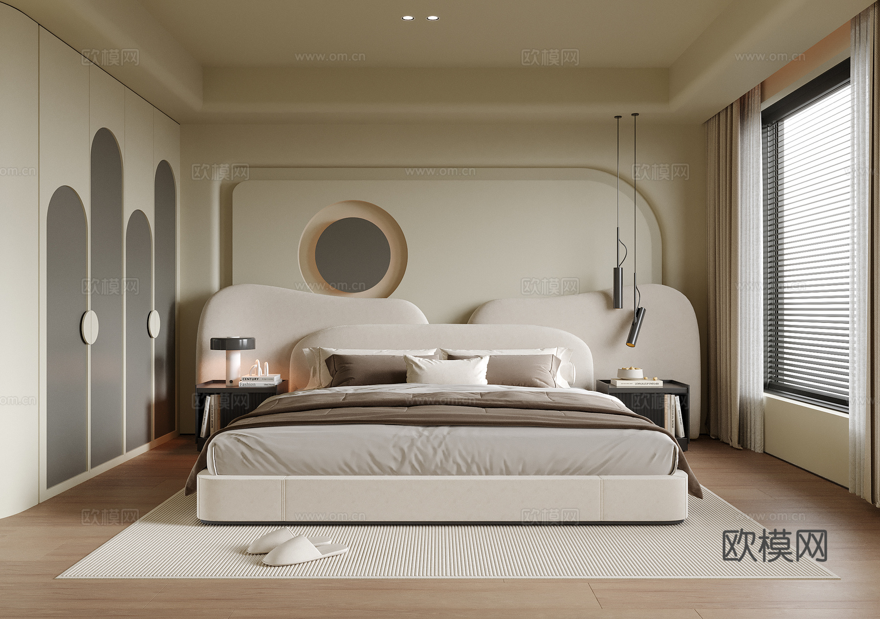 现代卧室 双人床 床头柜su模型