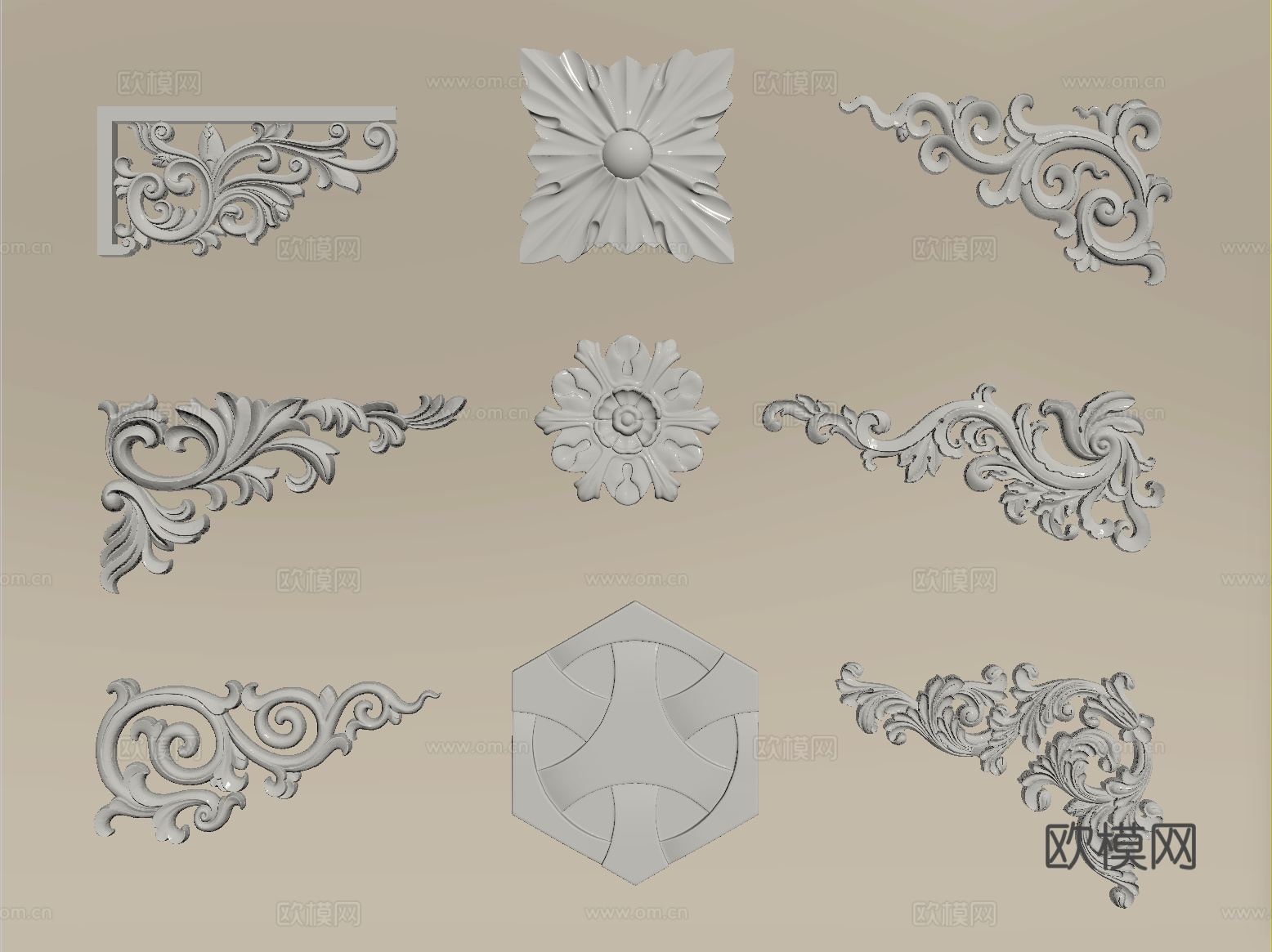 欧式雕花角花 雕花石膏线条 石膏雕花顶花su模型