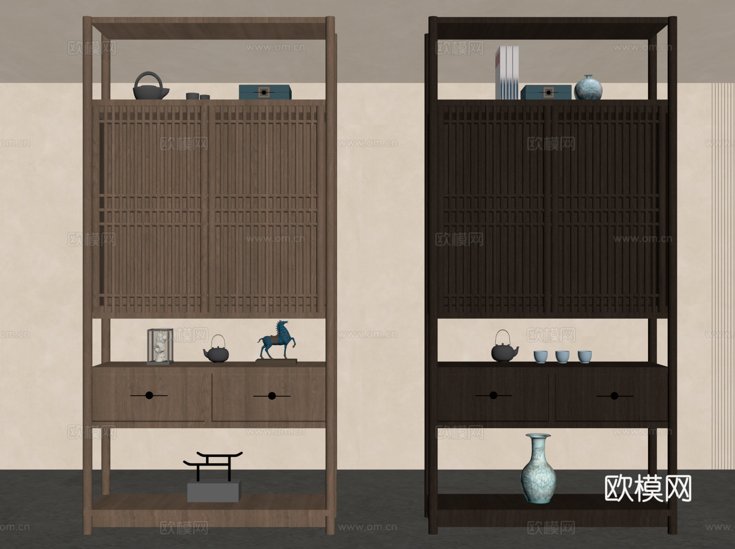 新中式博古架 置物架su模型