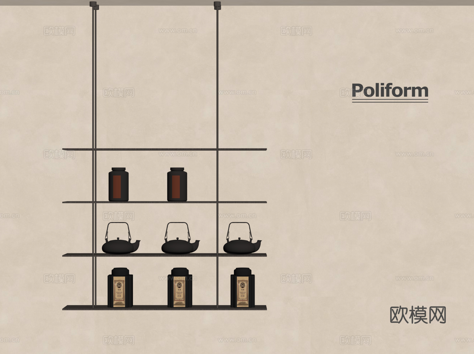 新中式茶架su模型