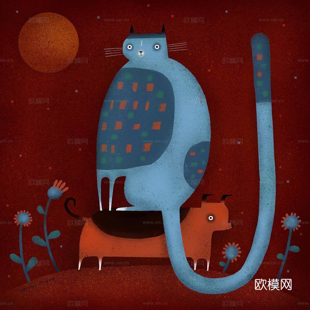 可爱动物手绘，创意童趣插画，猫咪动物插画，治愈系插画，可爱儿下载