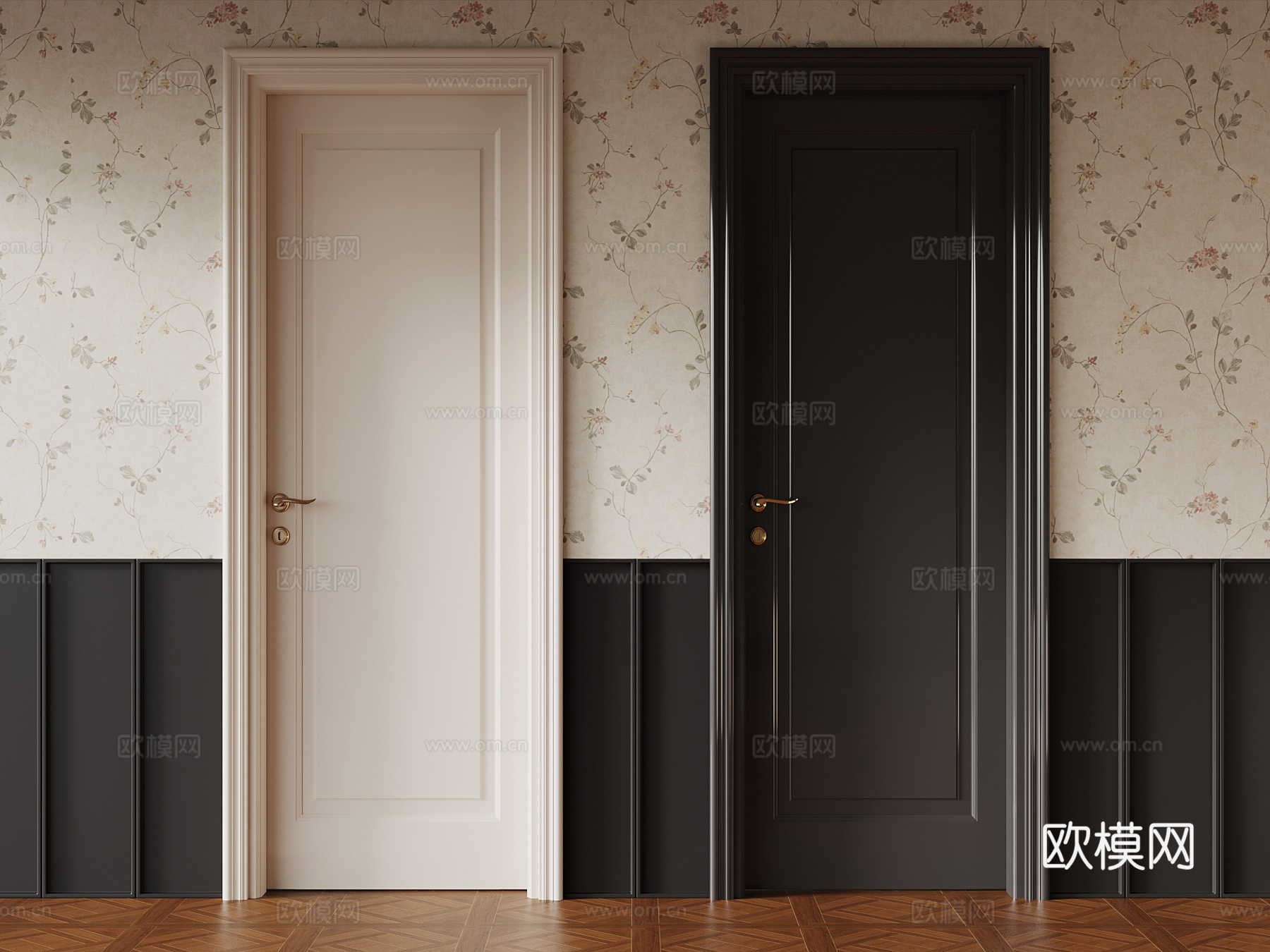 法式单开门 室内门su模型