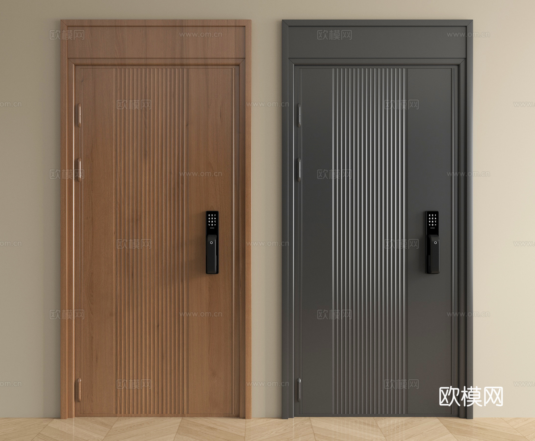 现代入户门 防盗门 平开门 单开门su模型