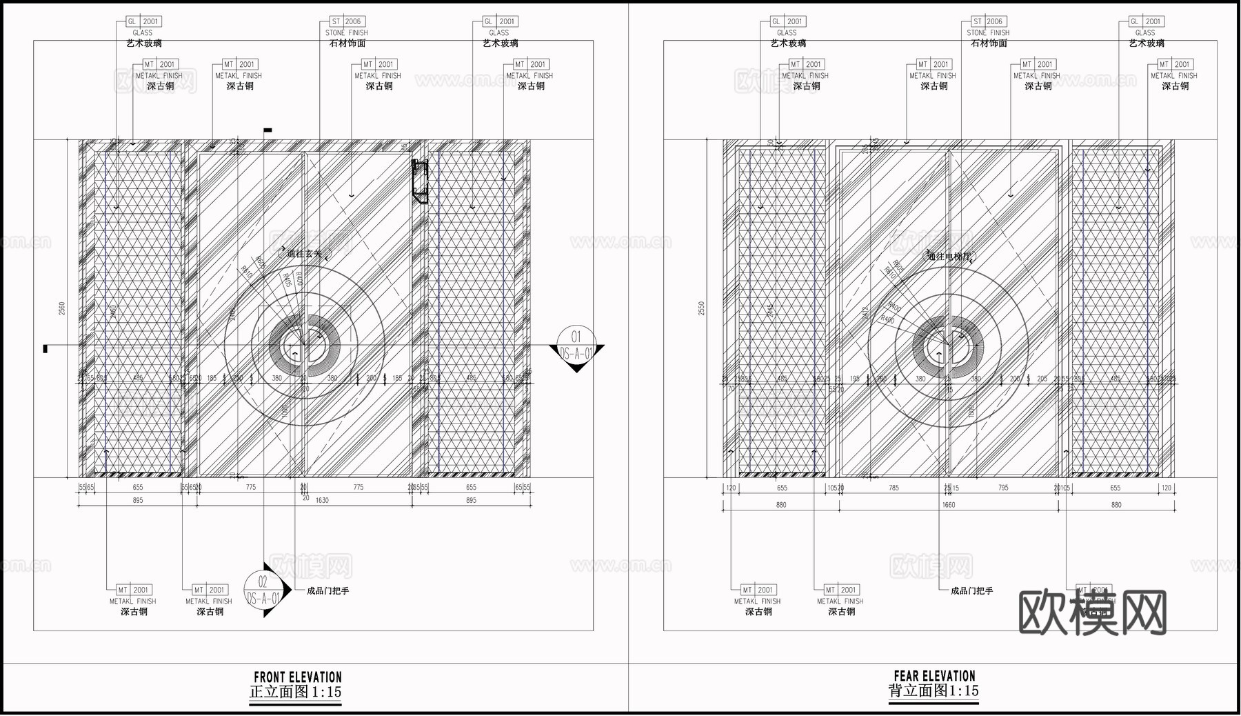 深古铜金属门 平开门 门节点 入户大门 双开门cad施工图
