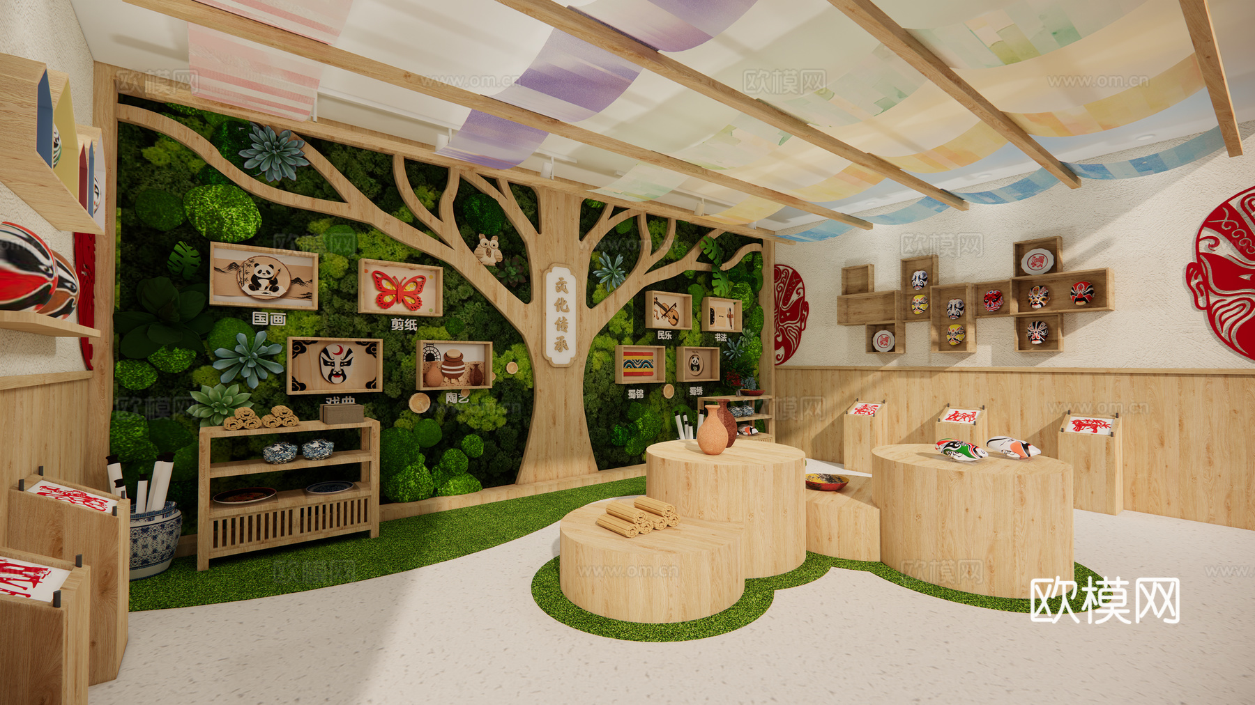 幼儿园设计 幼儿园文化墙 幼儿园大厅  非遗文化馆su模型