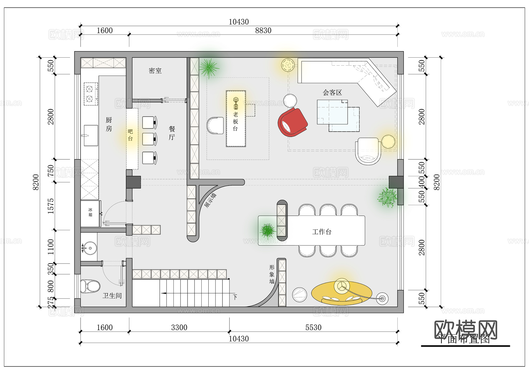 办公室 工作室 会客厅 直播室cad施工图