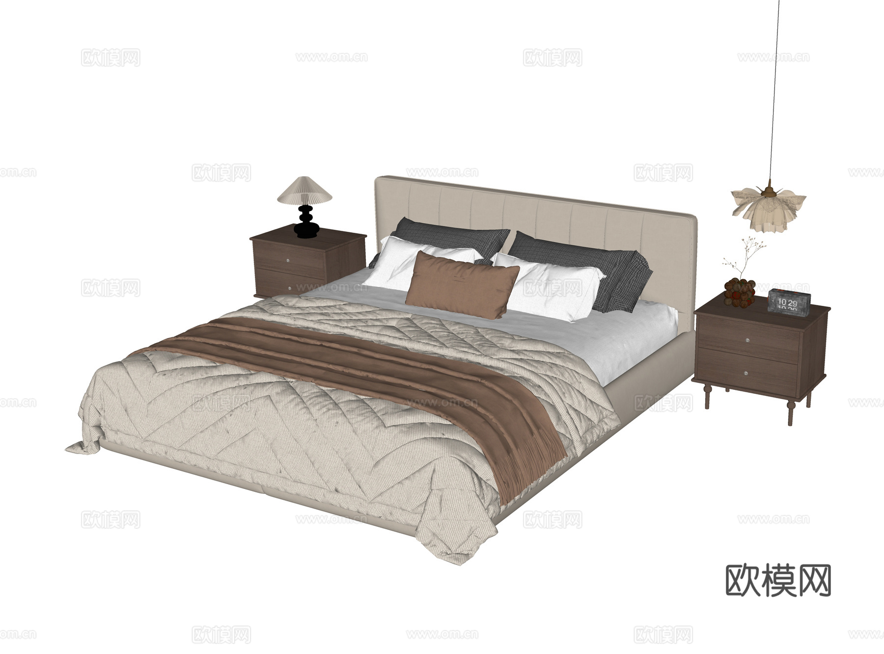 现代双人床 床头柜su模型