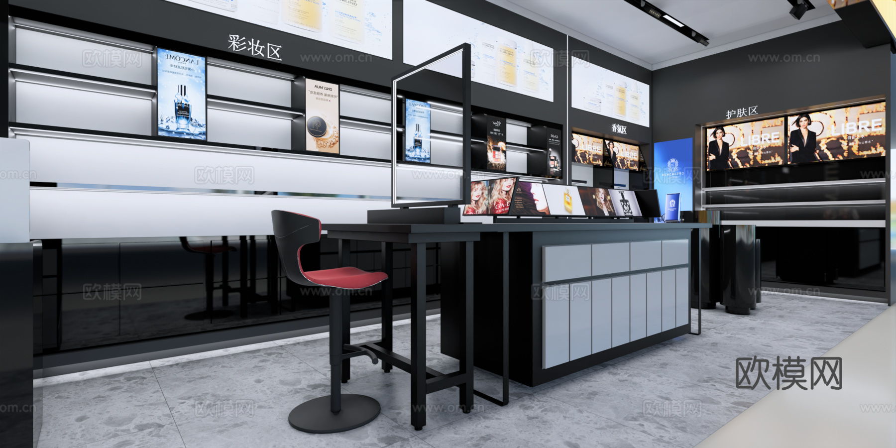 化妆品专柜 最新全套施工图 效果图合集cad施工图