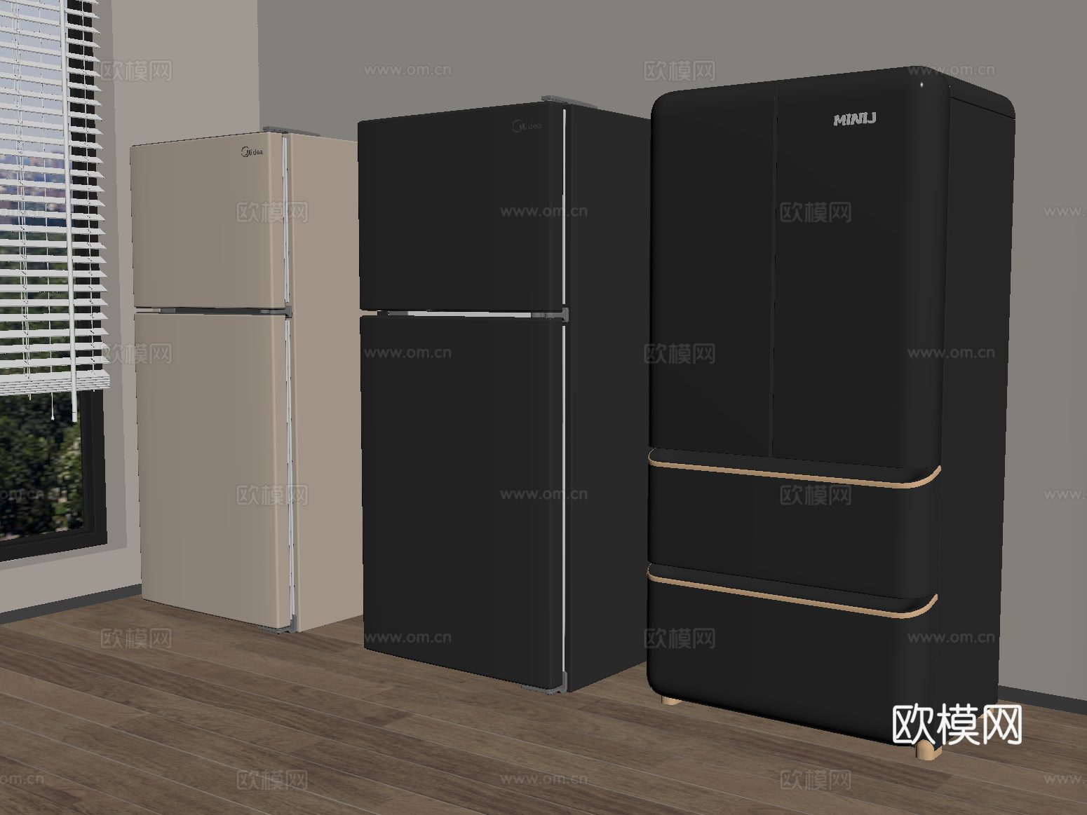 现代复古冰箱 双开门冰箱 四门冰箱su模型