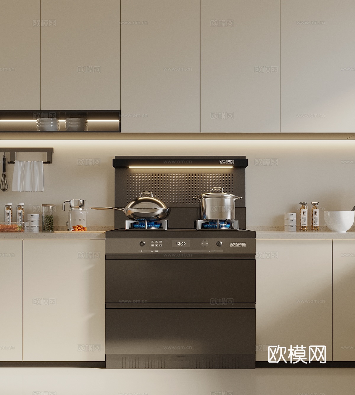 集成灶 燃气灶 厨房用品组合 锅碗瓢盆3d模型3d模型下载