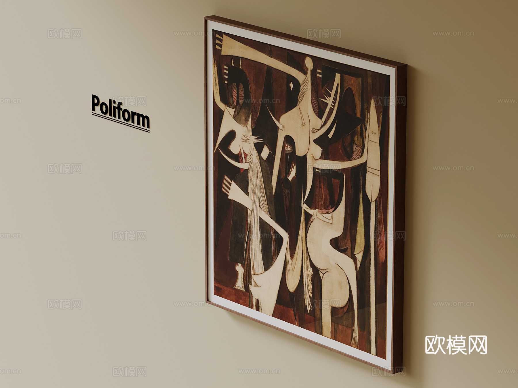 中古风挂画 客厅装饰画su模型