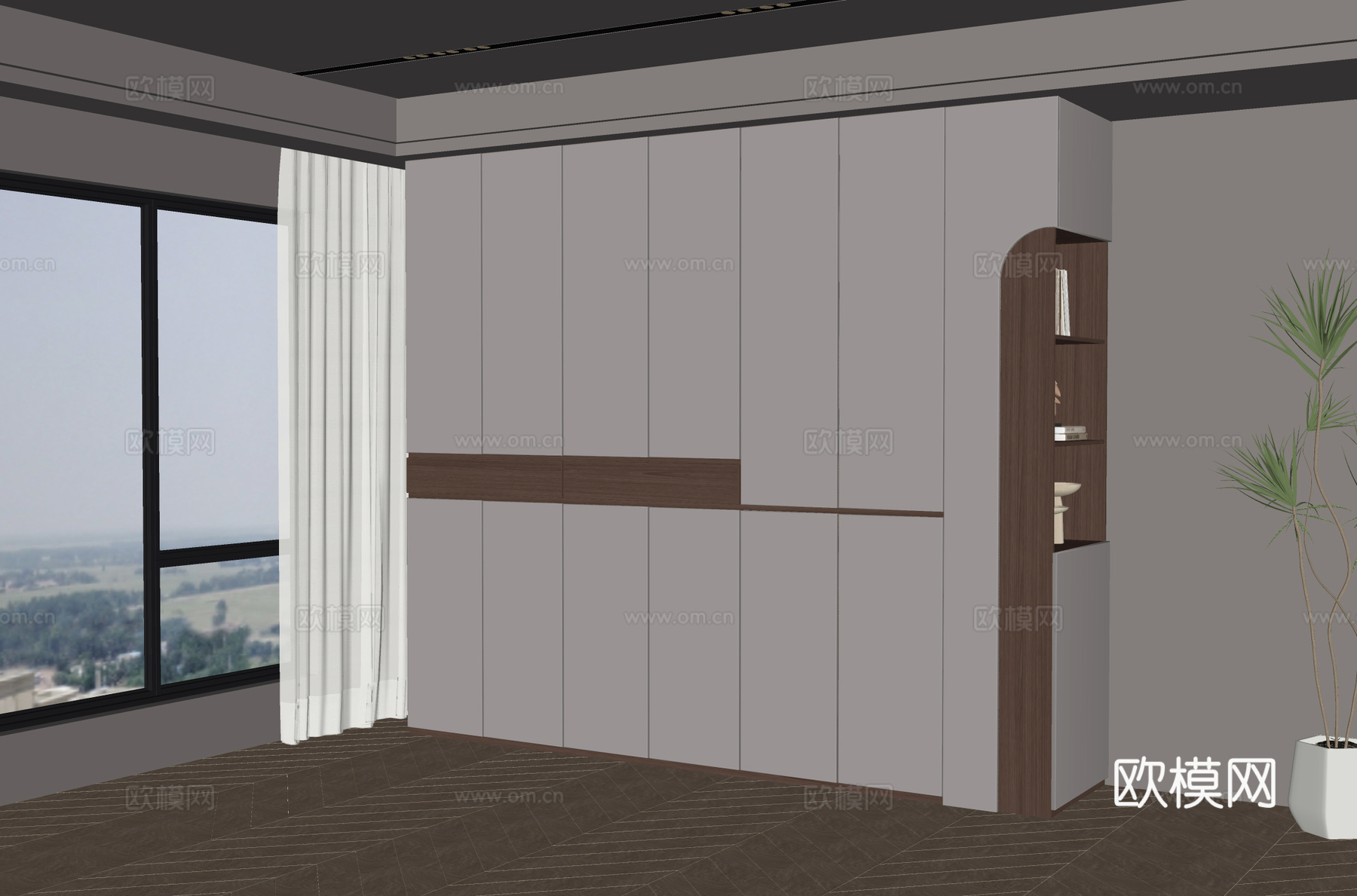 中古风衣柜 卧室衣柜su模型