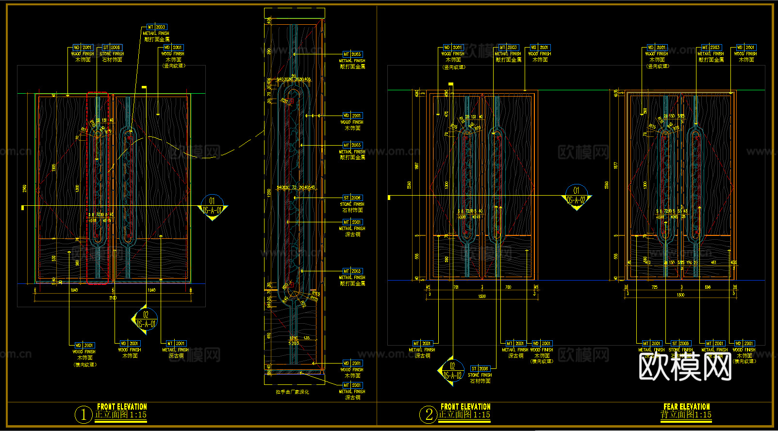 新中式大门 双开门 平开门 入户门 门节点cad施工图cad施工图