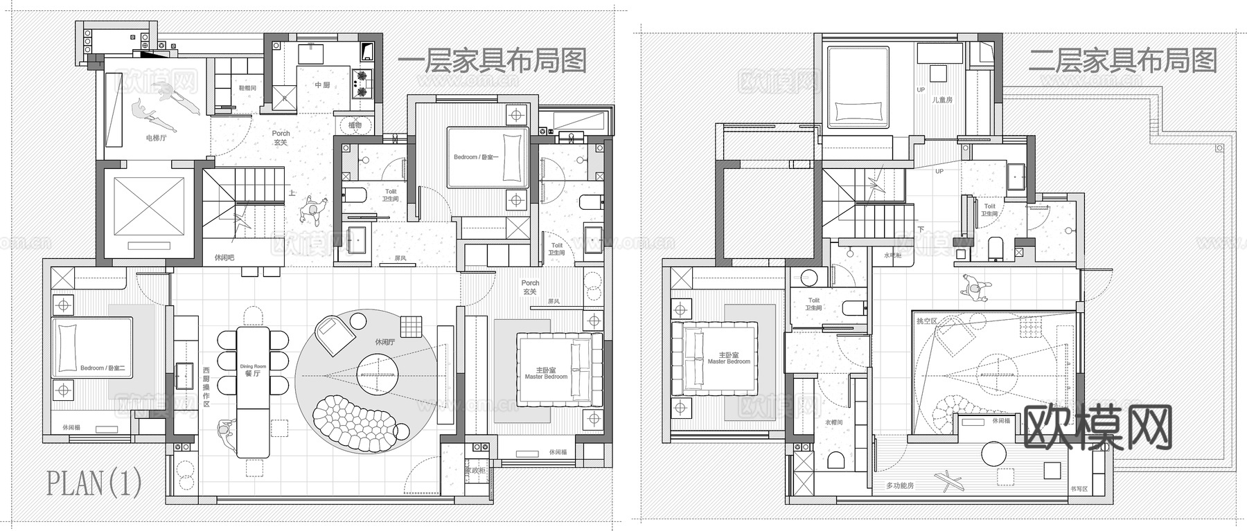 200㎡复式 平面图cad施工图