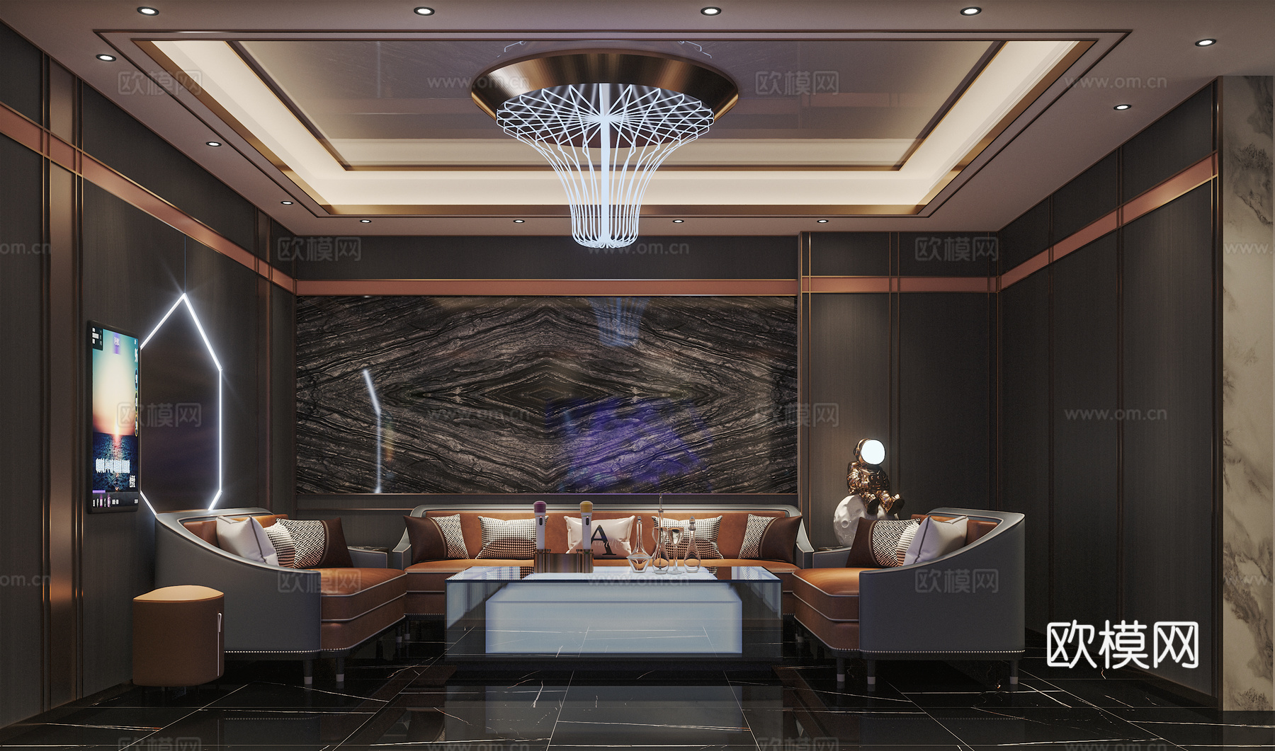 轻奢娱乐会所  最新全套施工图 效果图合集cad施工图下载（渲染图8）