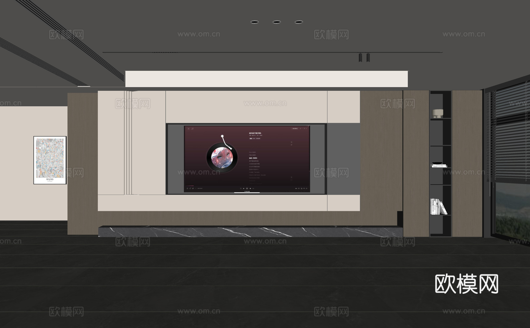 现代客厅 意式客厅 电视背景墙 电视柜 客厅背景su模型