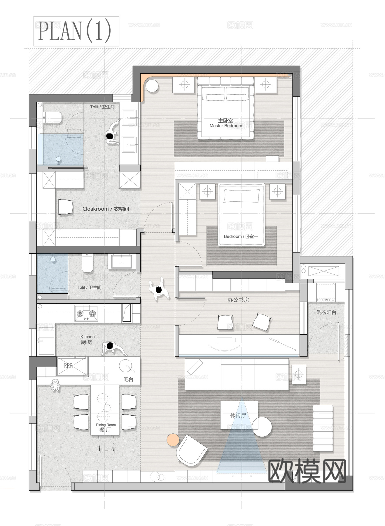 125㎡平层 平面图 彩平图cad施工图