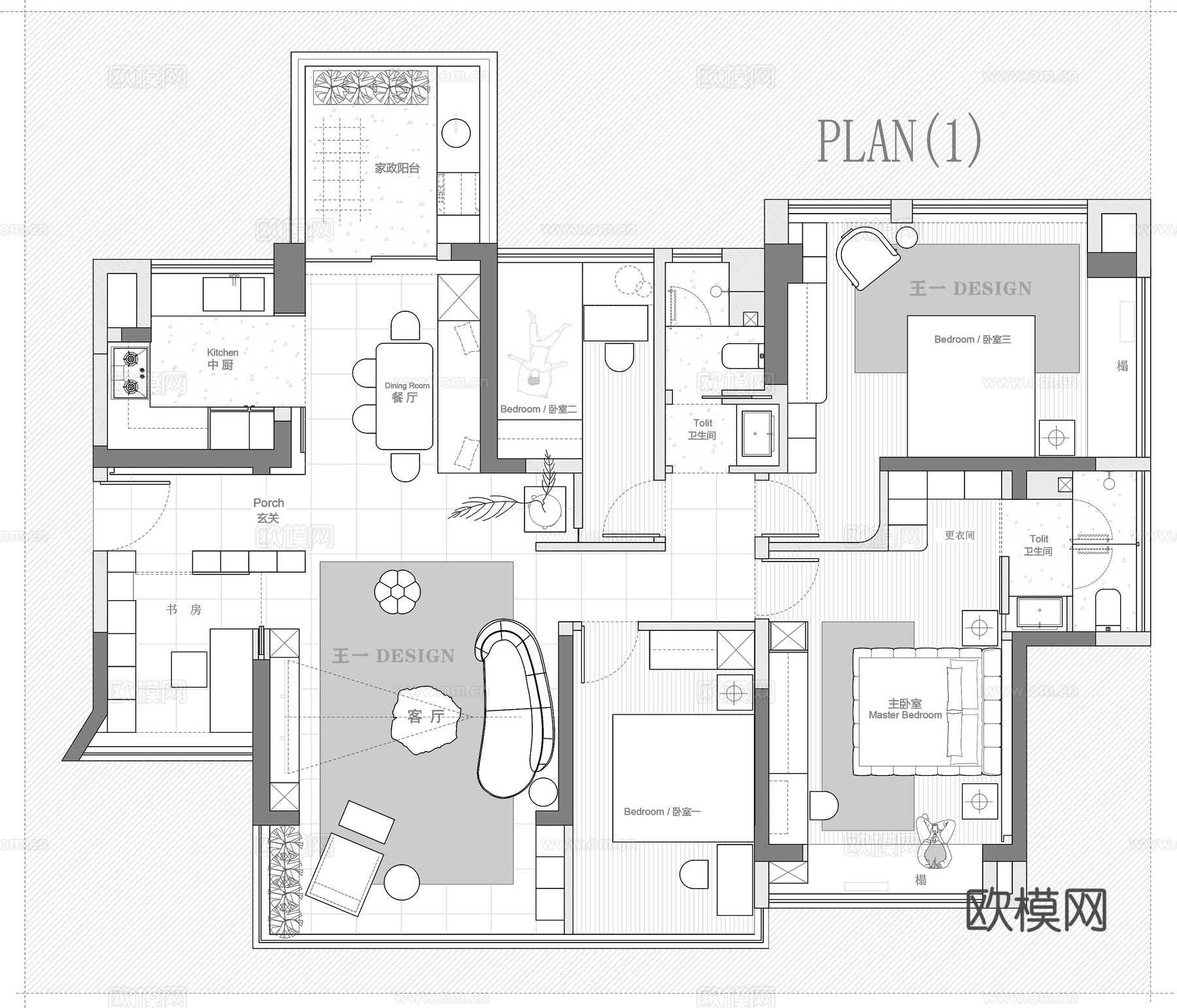 143㎡ 平层 平面图cad施工图