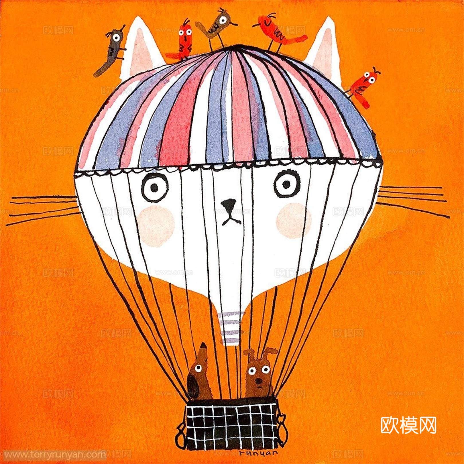 可爱动物手绘创意童趣插画猫咪动物插画治愈系插画可爱儿童插画下载