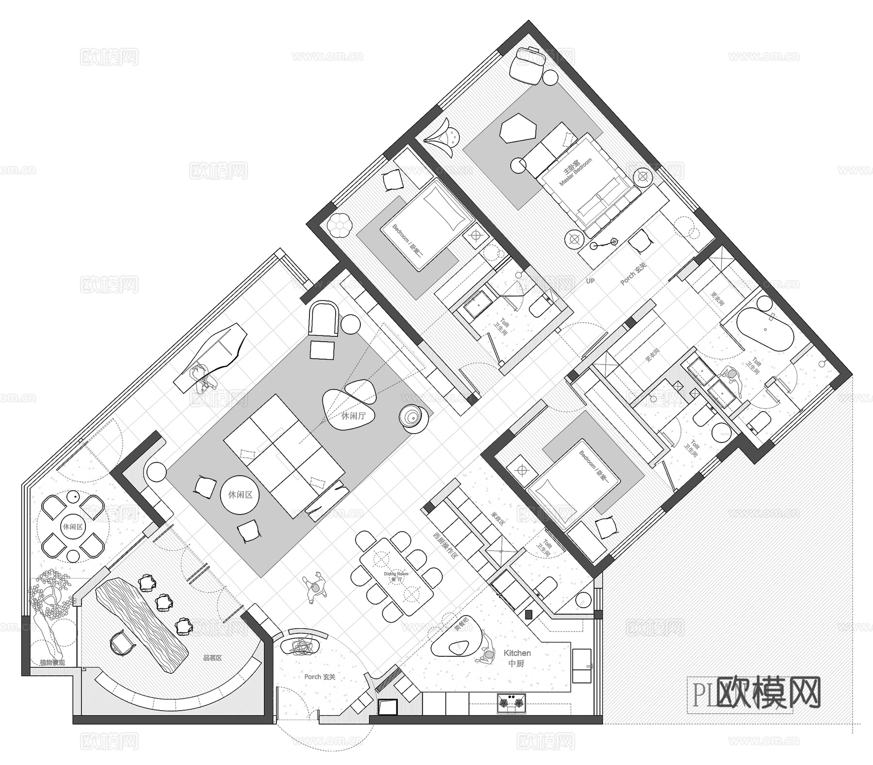 220㎡大平层 平面图cad施工图