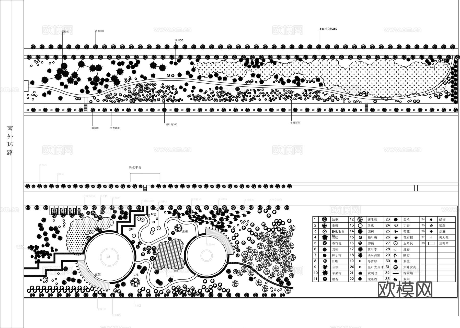 公园景观CAD平面布局图cad施工图