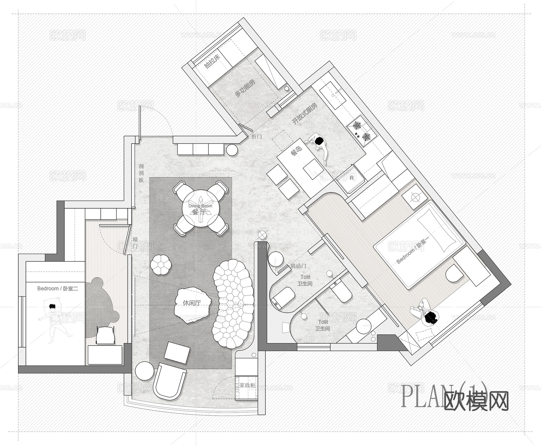 77㎡平层 平面图cad施工图