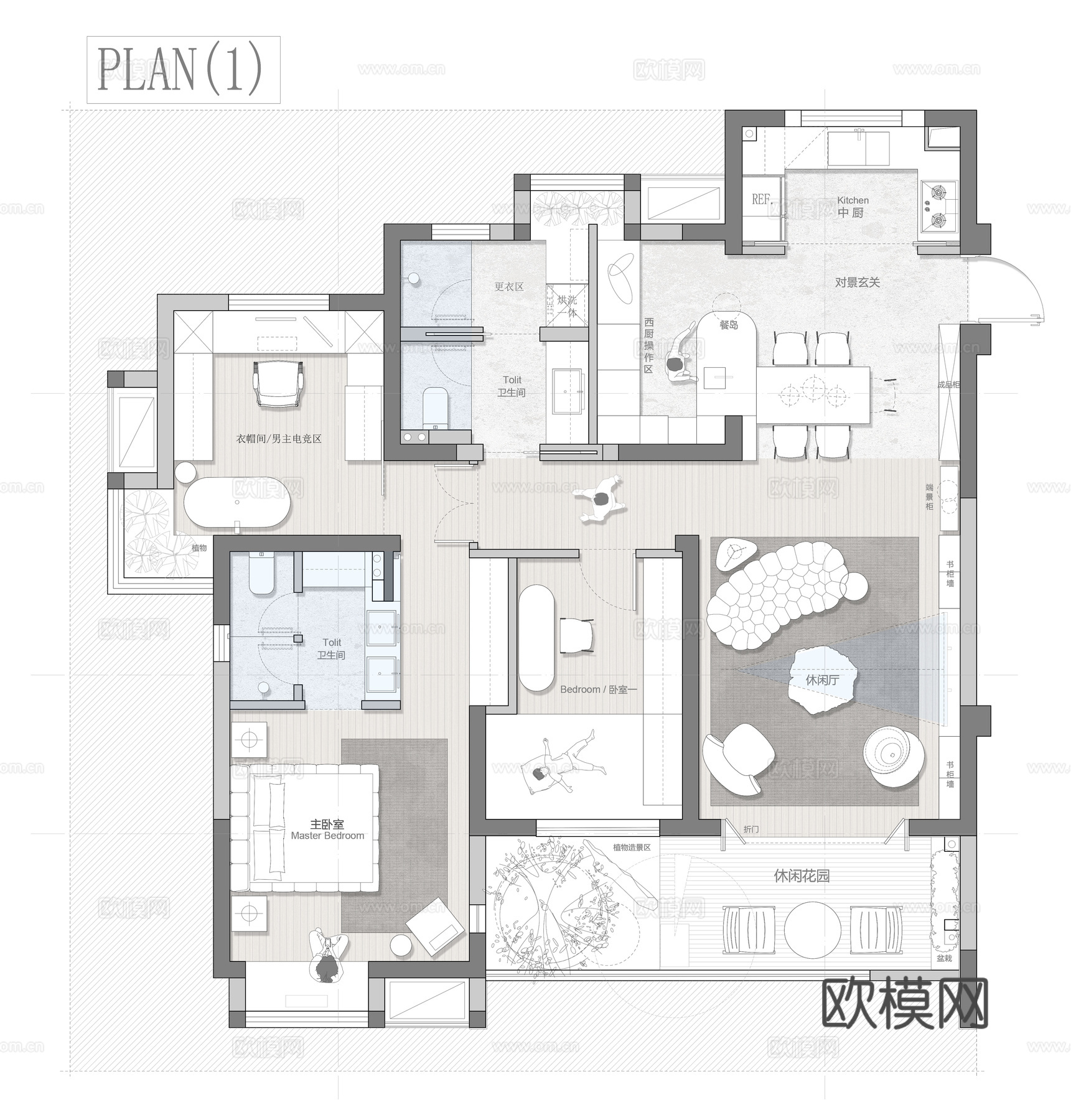 126㎡平层平面图 彩平图cad施工图