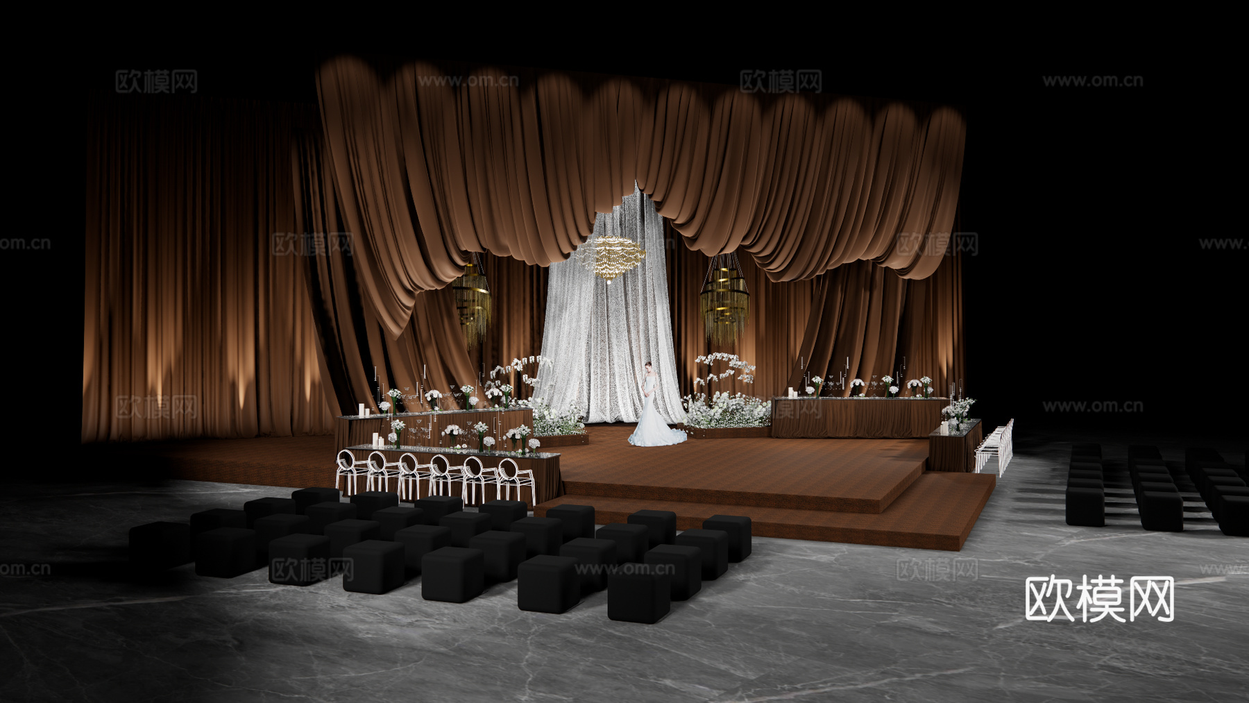 秀场风高顿大气咖啡色 布幔造型婚礼美陈su模型