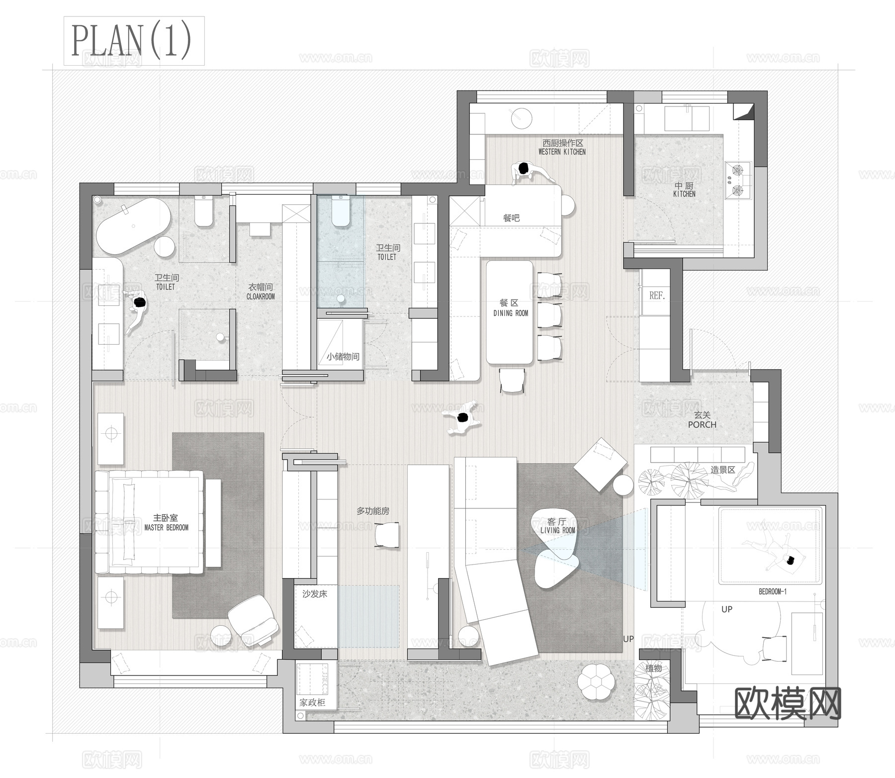152㎡ 平面图 彩平图cad施工图