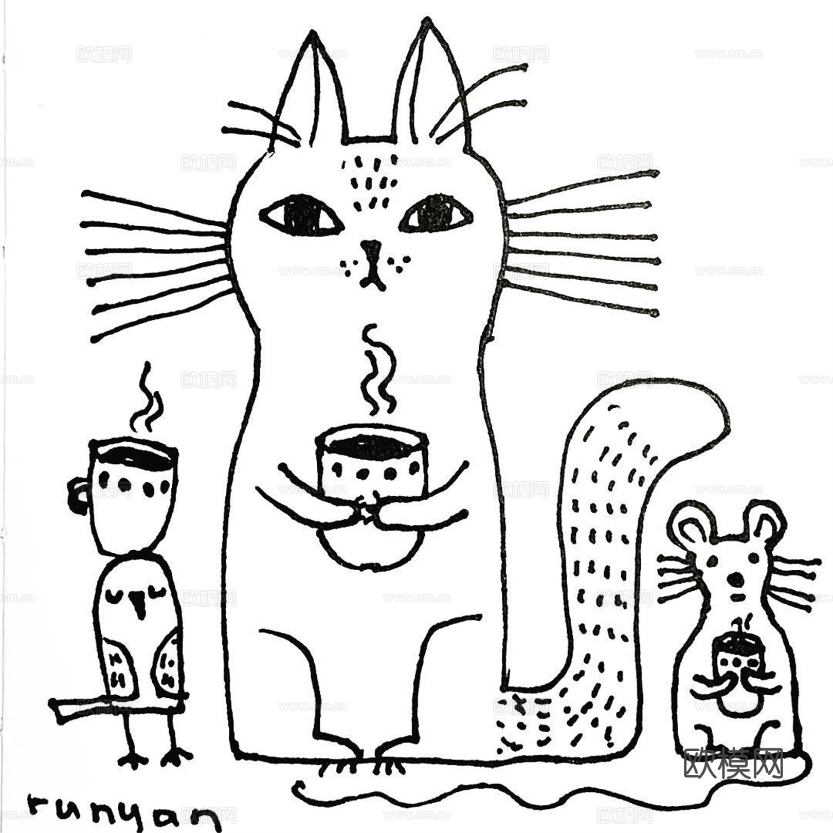 可爱动物手绘创意童趣插画猫咪动物插画治愈系插画可爱儿童插画下载