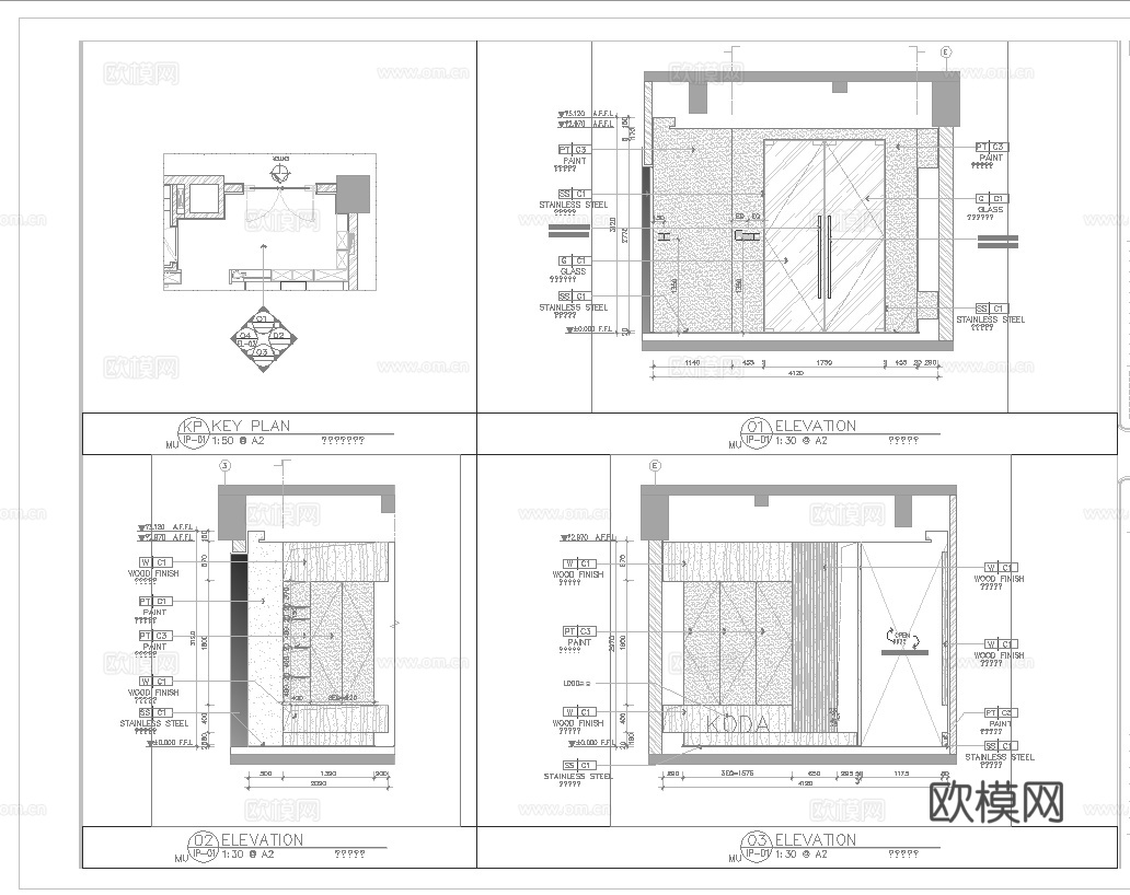高层办公室 最新全套施工图 效果图合集cad施工图