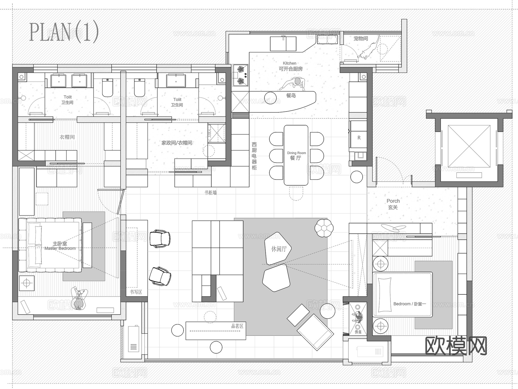 140㎡平层平面图cad施工图