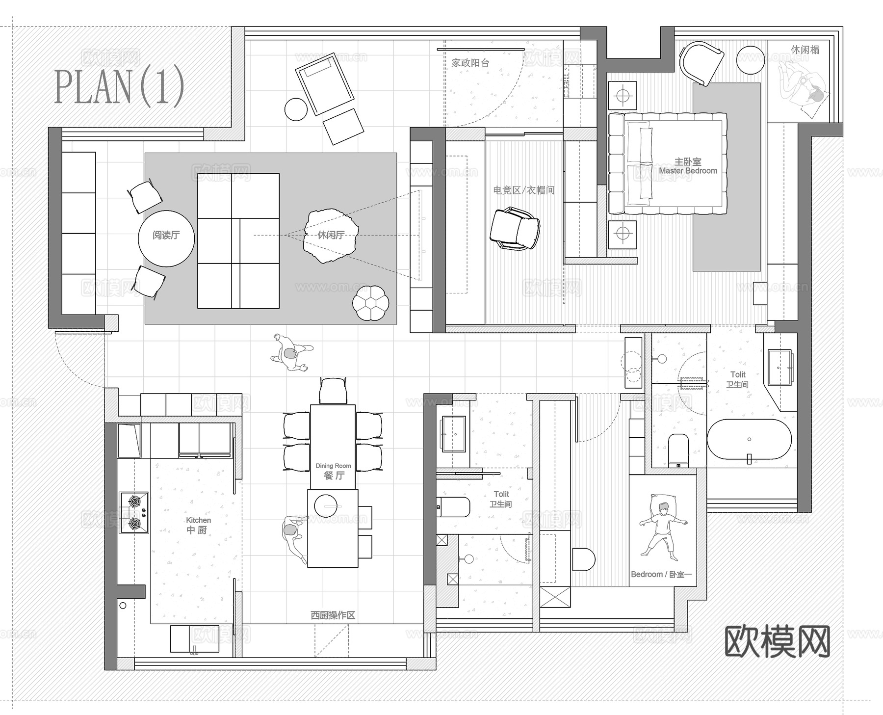 135㎡平层 平面图cad施工图