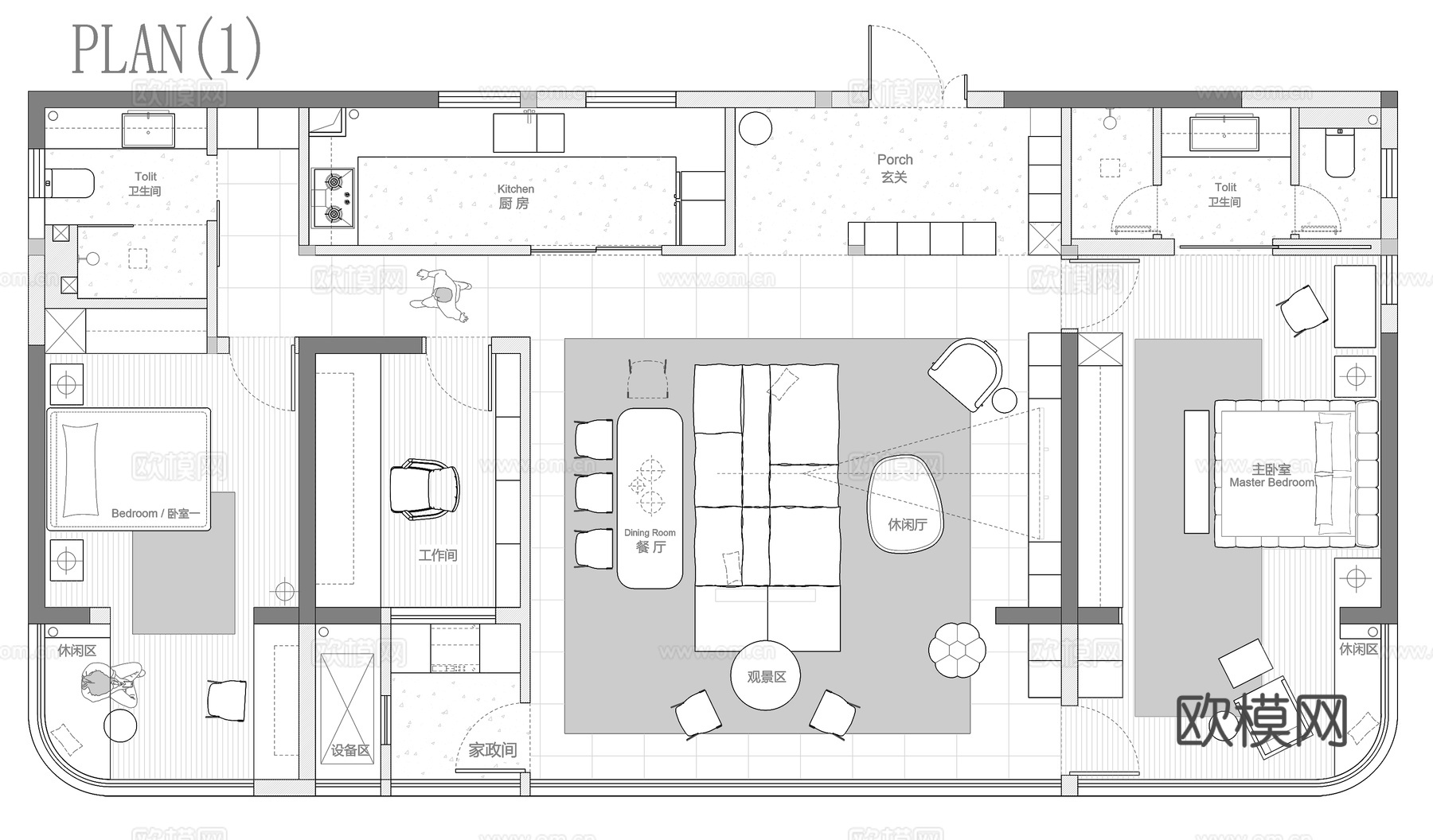 143平㎡ 平层 平面图cad施工图