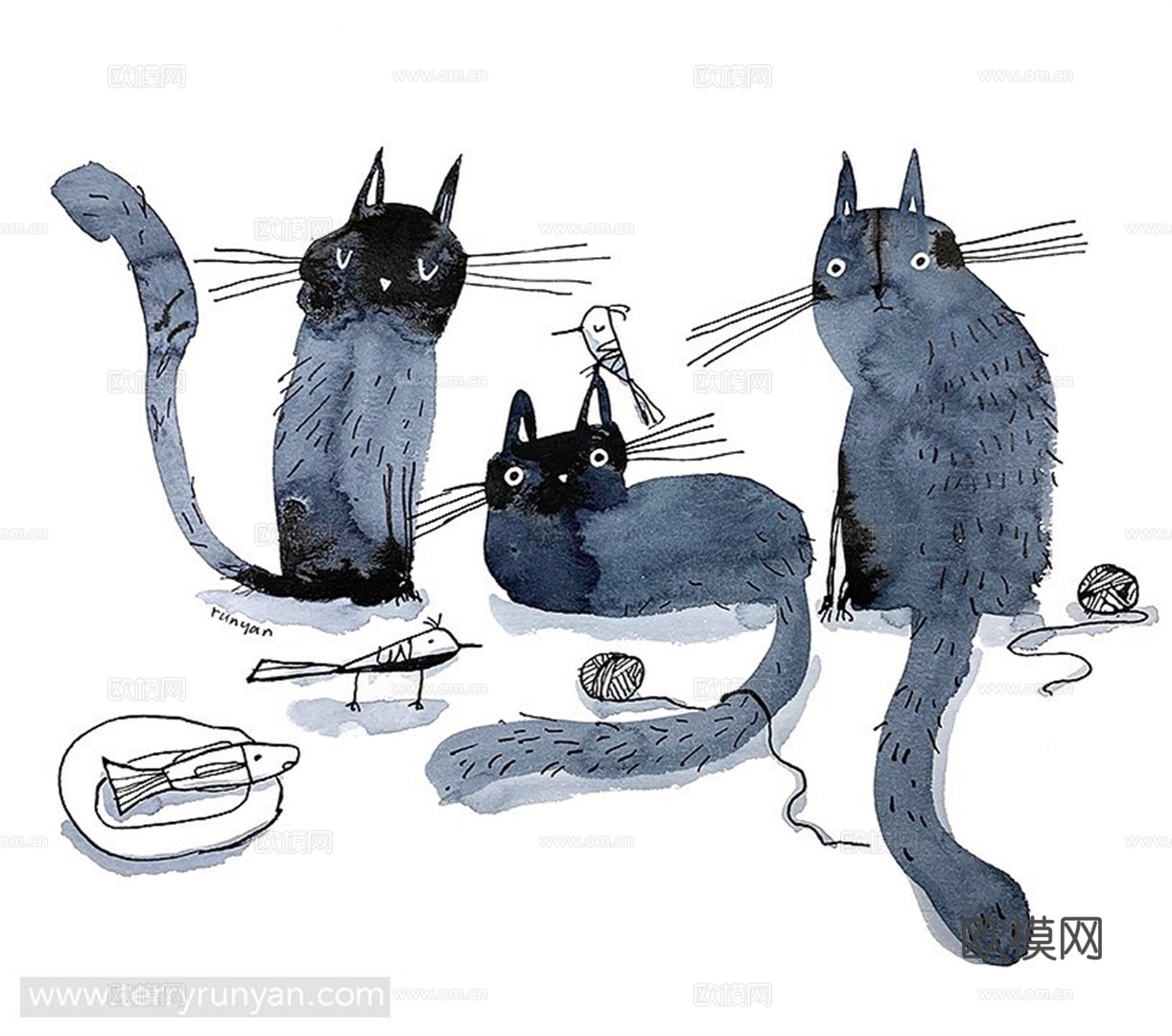 可爱动物手绘创意童趣插画猫咪动物插画治愈系插画可爱儿童插画下载